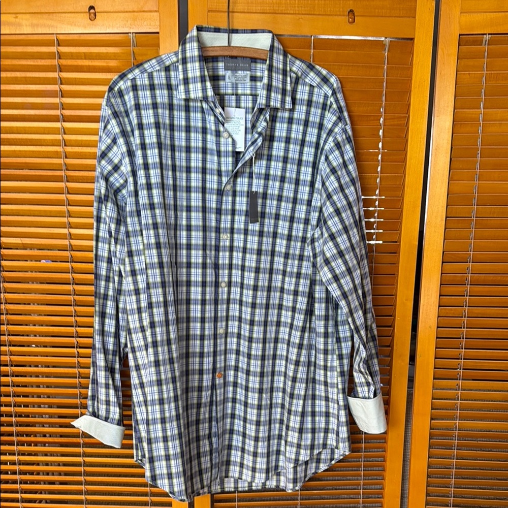 Thomas Dean Blue, green and White Plaid Shirt